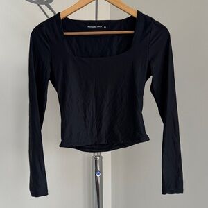 Abercrombie & Fitch Black Square-Neck Long Sleeve Top
